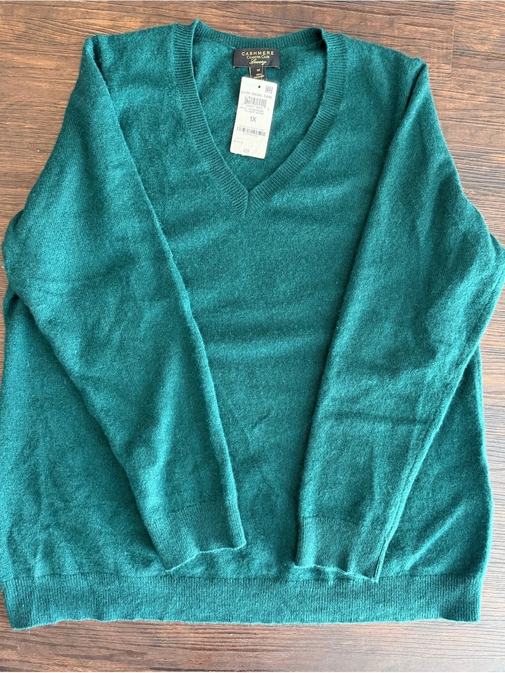 Charter Club Forest Green V-Neck Cashmere Sweater